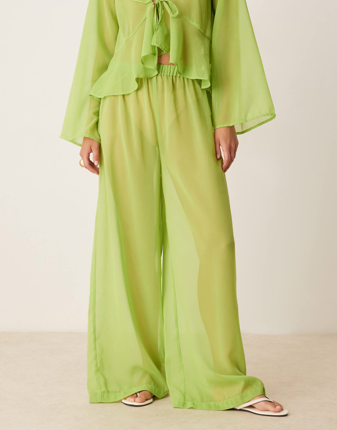 Esmee Exclusive mesh beach trouser co-ord in green
