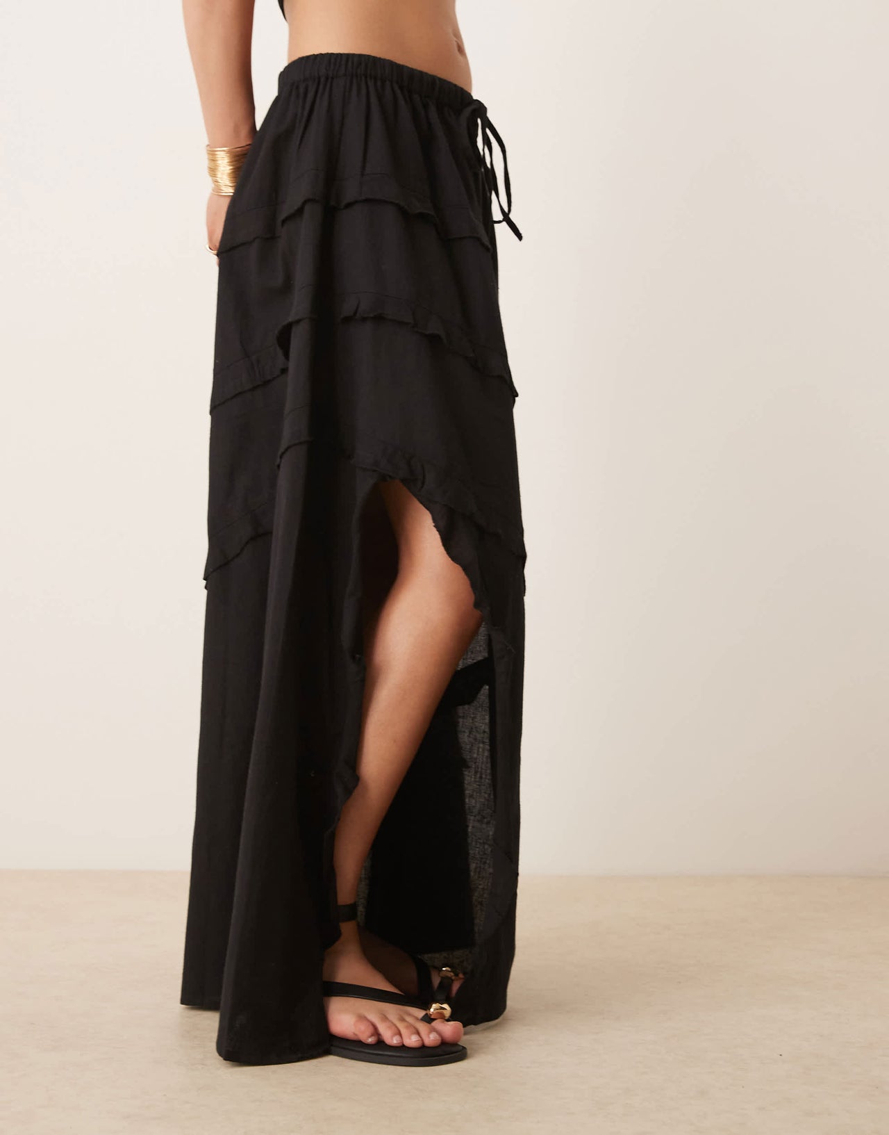 Esmee Exclusive maxi beach skirt with ruffle detail in black