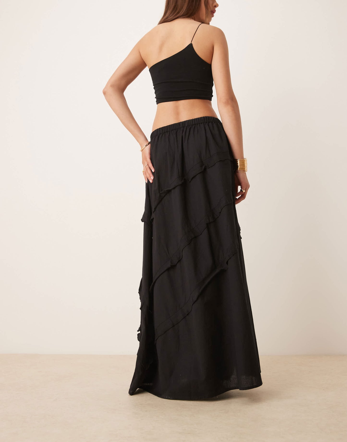 Esmee Exclusive maxi beach skirt with ruffle detail in black