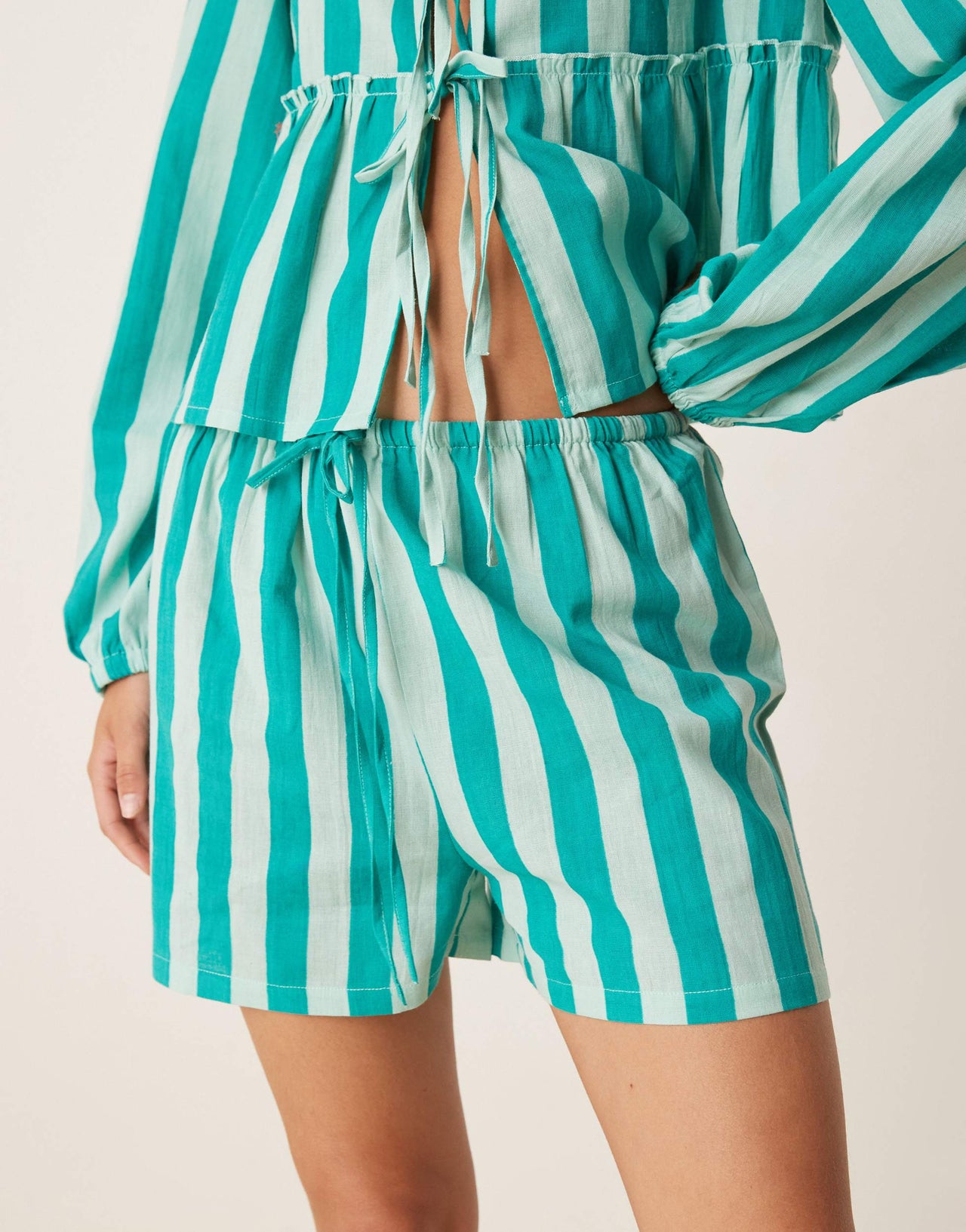 Esmee Exclusive beach shorts co-ord in green stripe