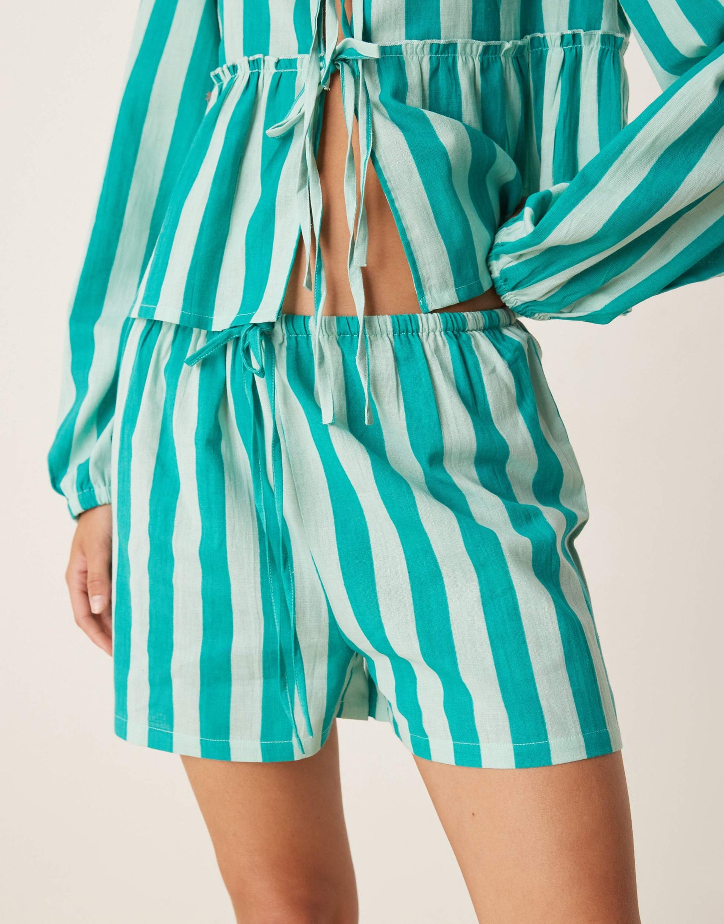 Esmee Exclusive beach shorts co-ord in green stripe
