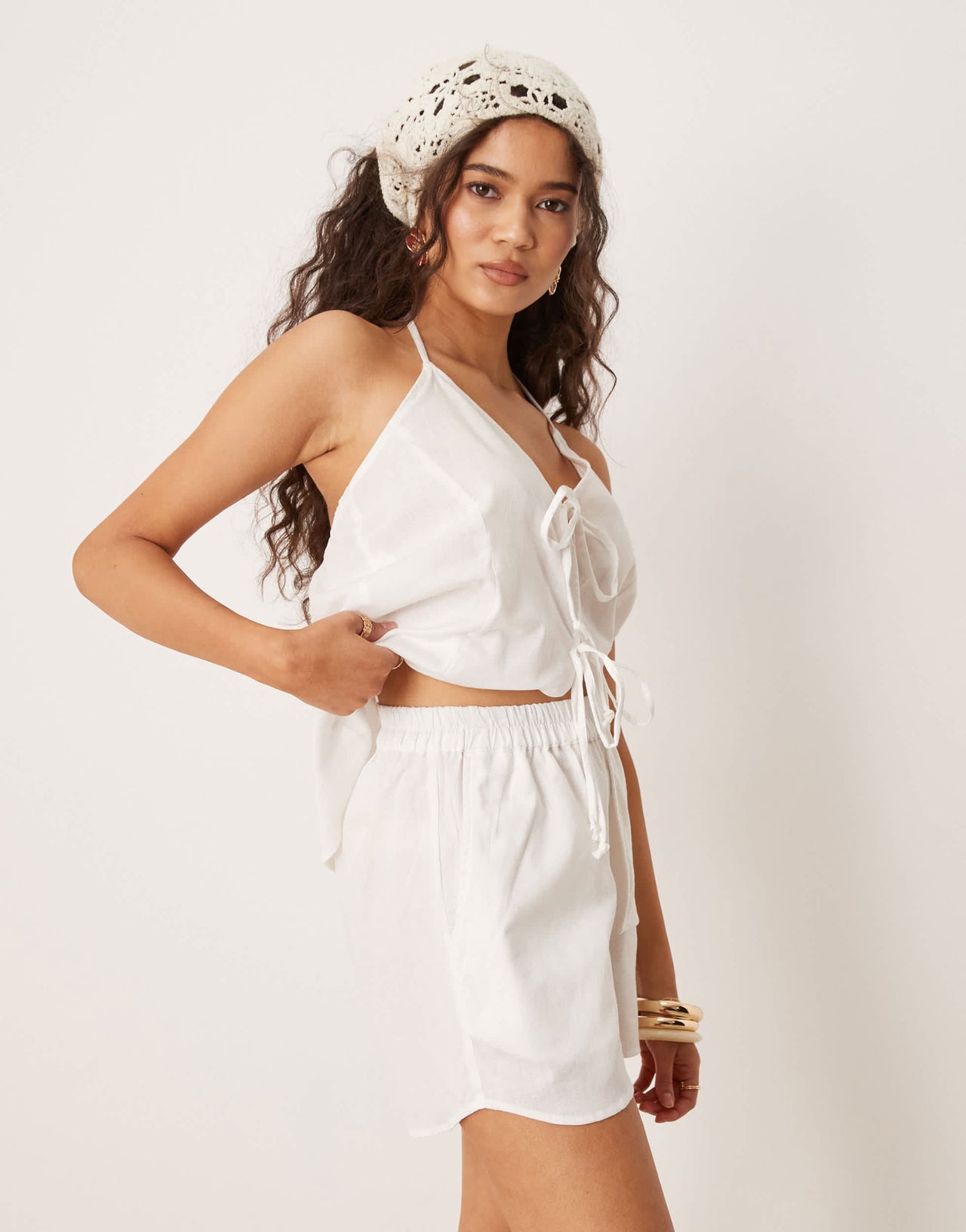 Esmee Exclusive beach shorts co-ord in white