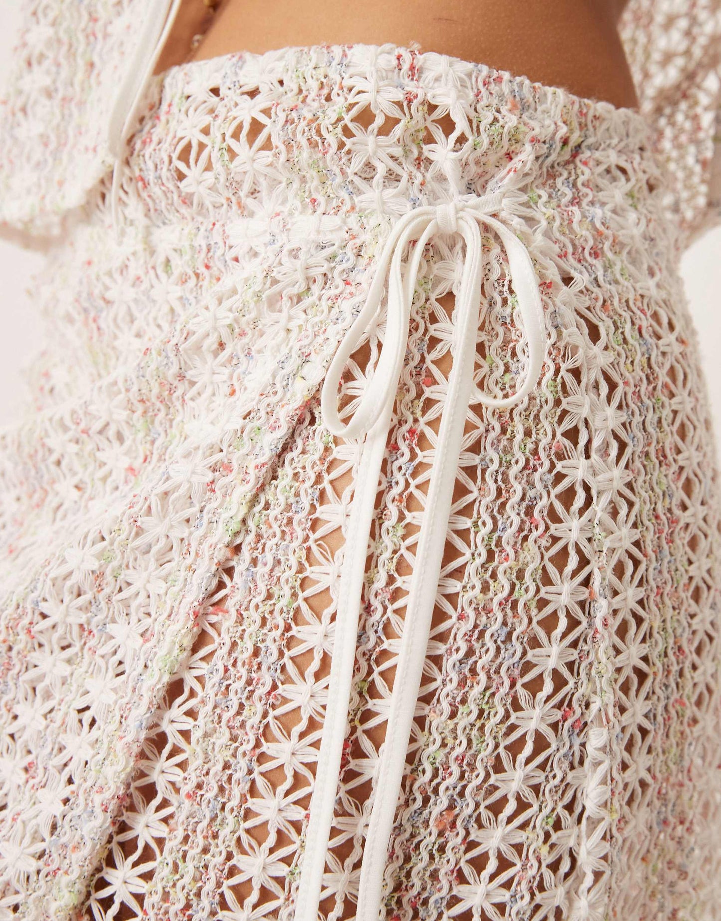 Esmee Exclusive tie side mini beach skirt in pink & green broderie