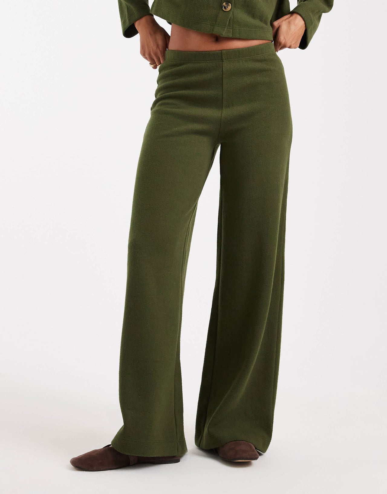 Miss Selfridge super soft trouser co-ord in olive