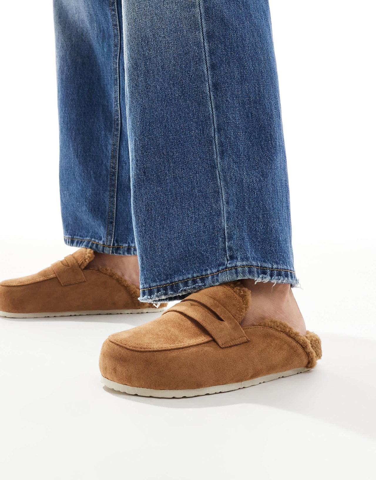 SEQWL Wide Fit Soda fur lined mules in taupe