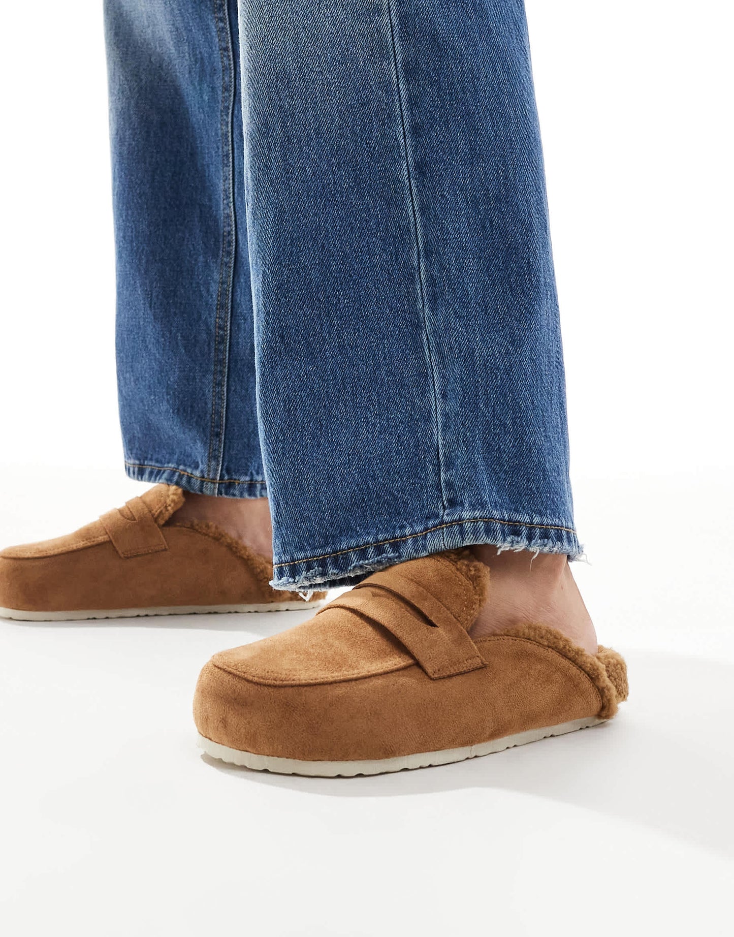 SEQWL Wide Fit Soda fur lined mules in taupe