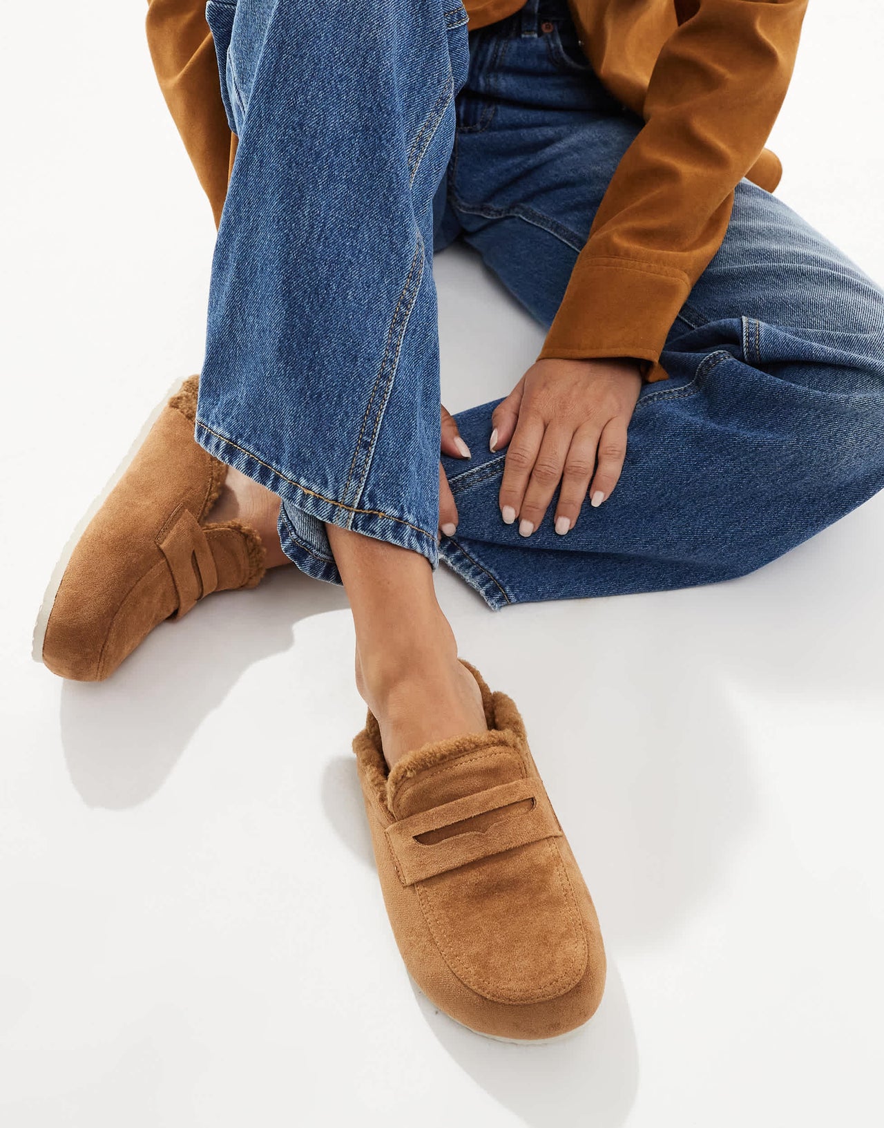 SEQWL Wide Fit Soda fur lined mules in taupe