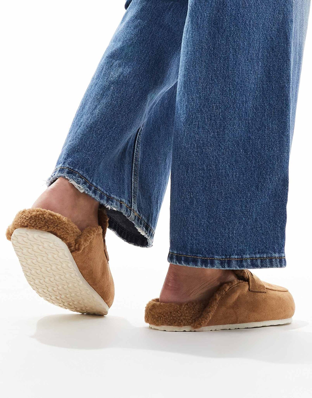 SEQWL Wide Fit Soda fur lined mules in taupe