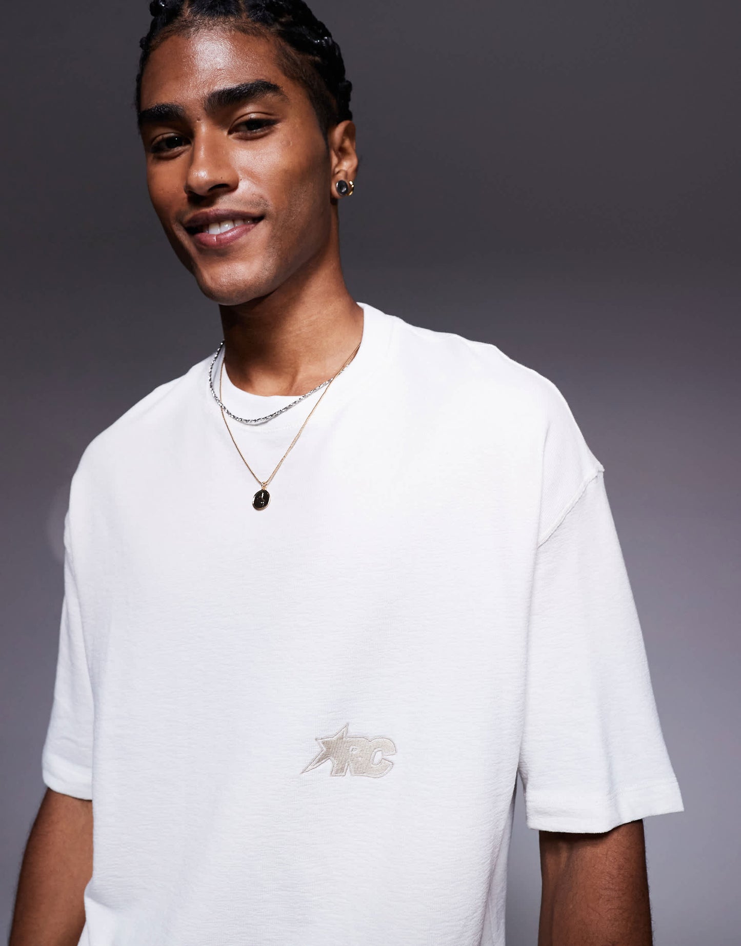 Bershka arc t-shirt in cream