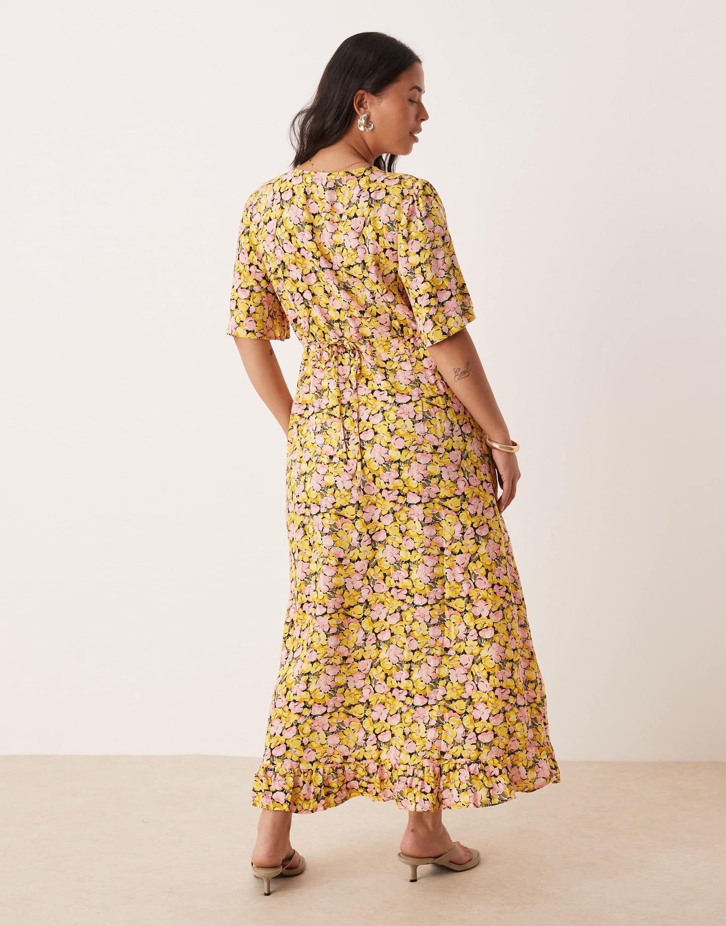 Nobody's Child Plus Dalia midi dress in yellow and pink floral