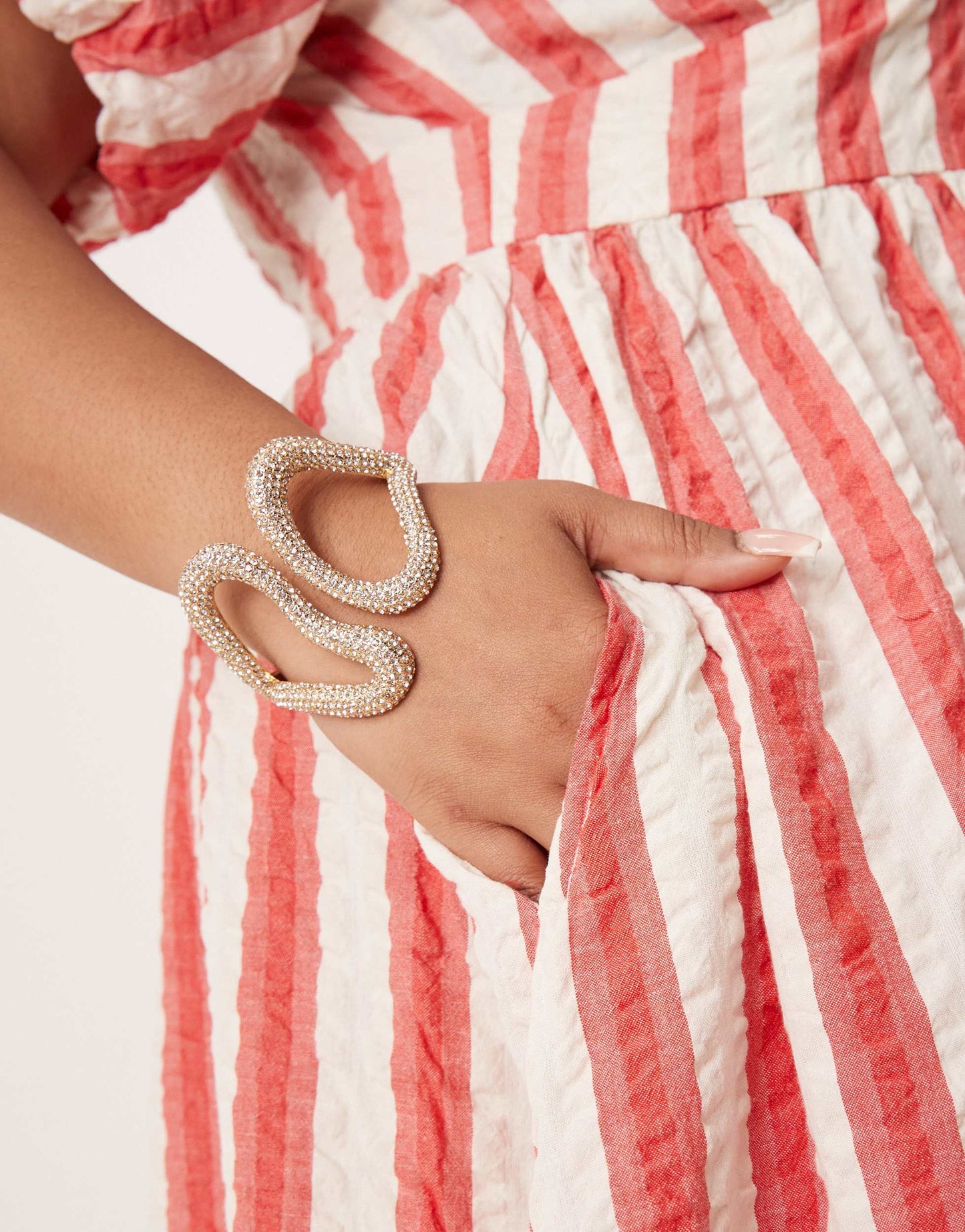 Nobody's Child Plus Starlight puff sleeve midi dress in red and white stripe