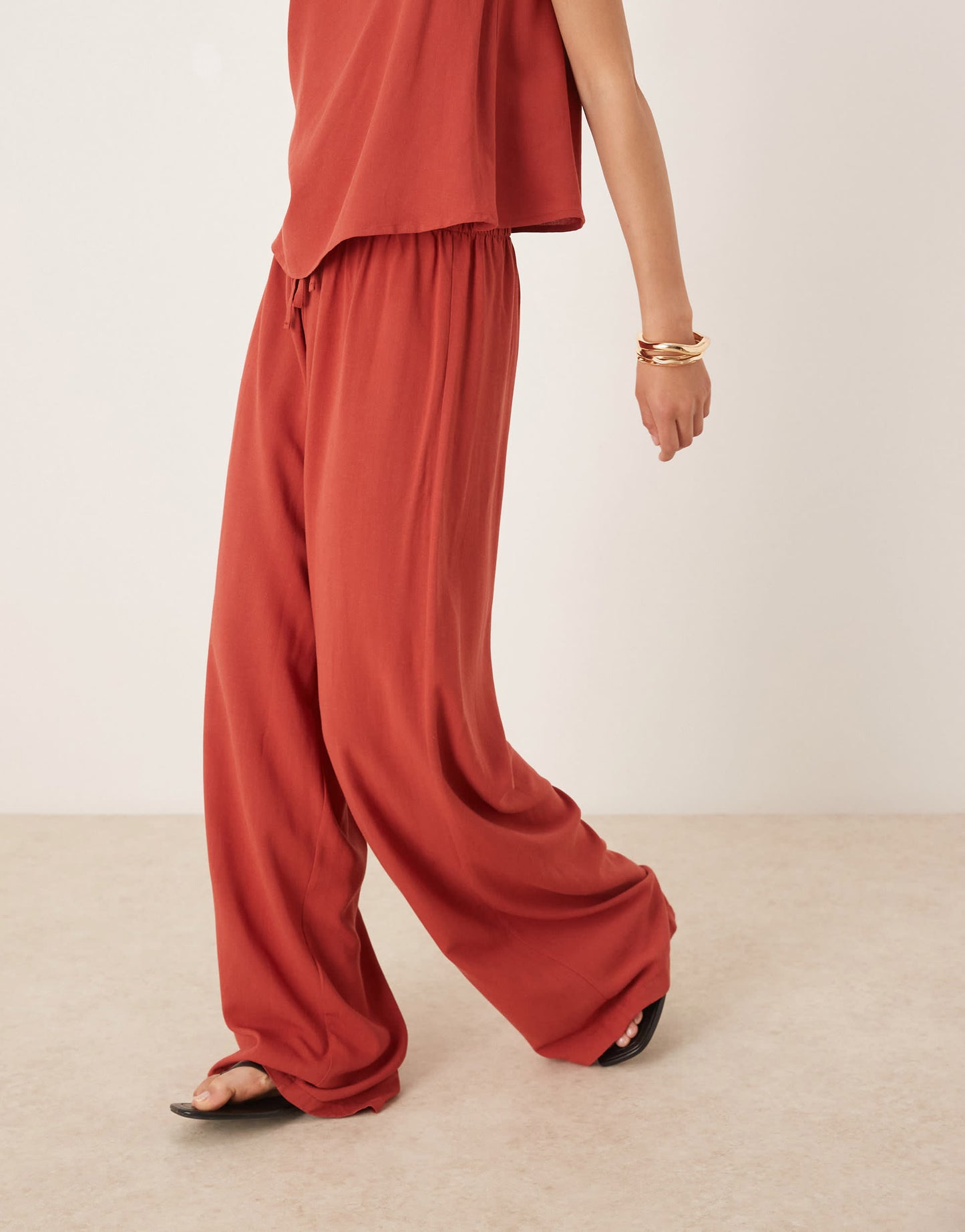 ASOS DESIGN linen blend pull on trouser in rust