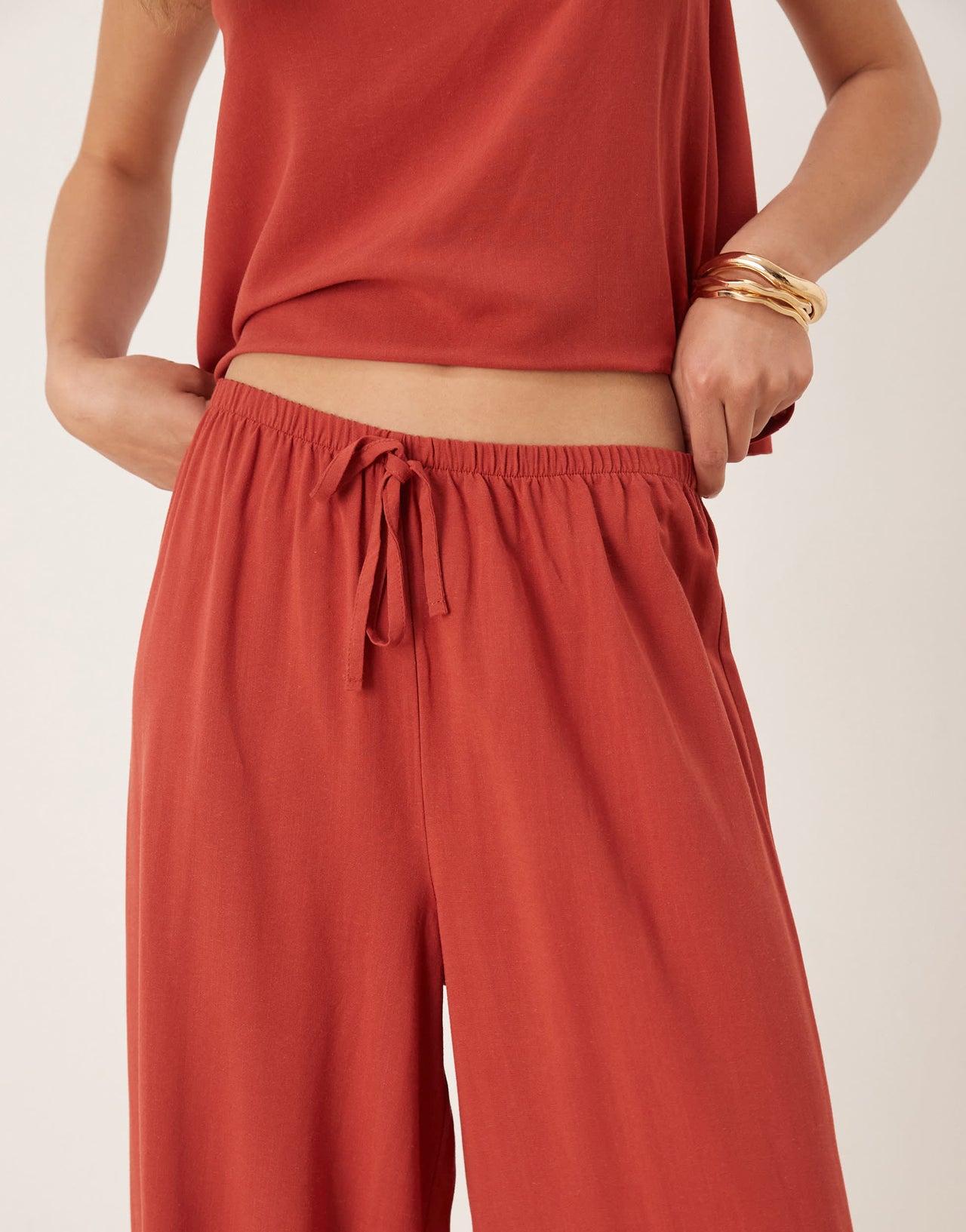 ASOS DESIGN linen blend pull on trouser in rust