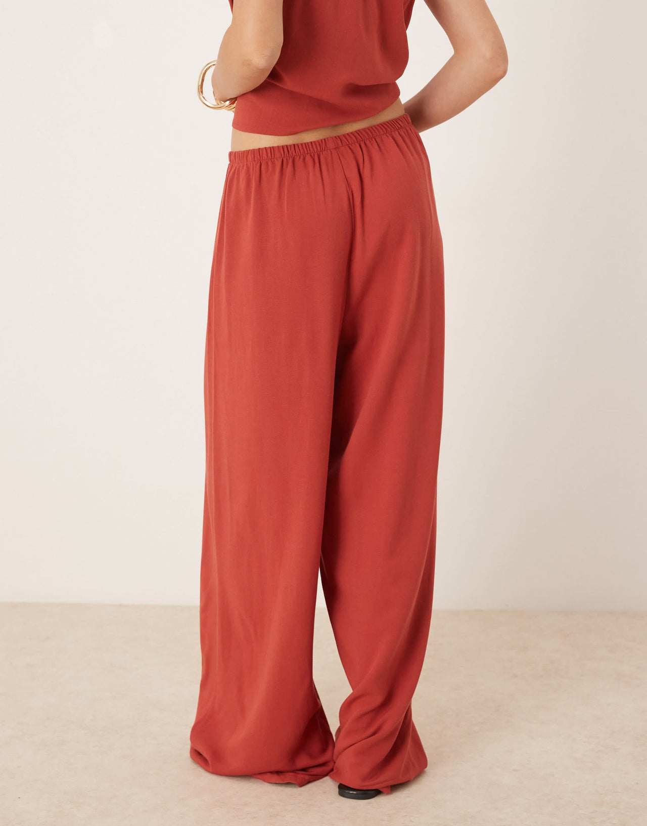 ASOS DESIGN linen blend pull on trouser in rust