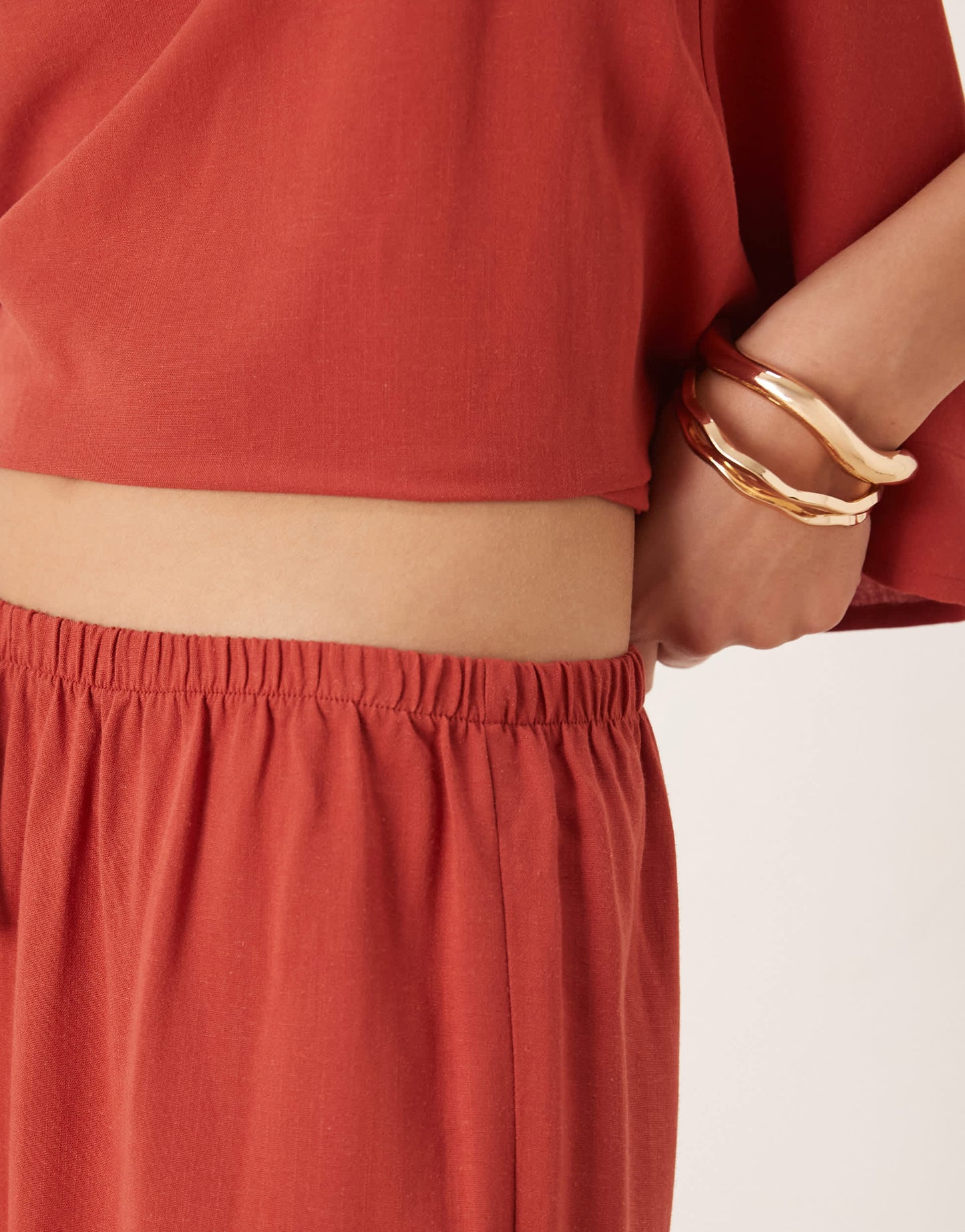 ASOS DESIGN linen blend pull on trouser in rust