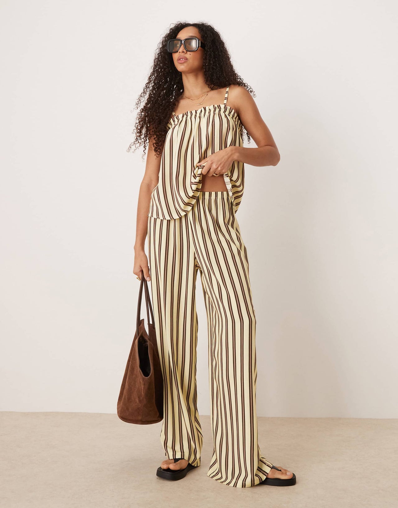 ASOS DESIGN linen blend pull on trouser in buttermilk stripe