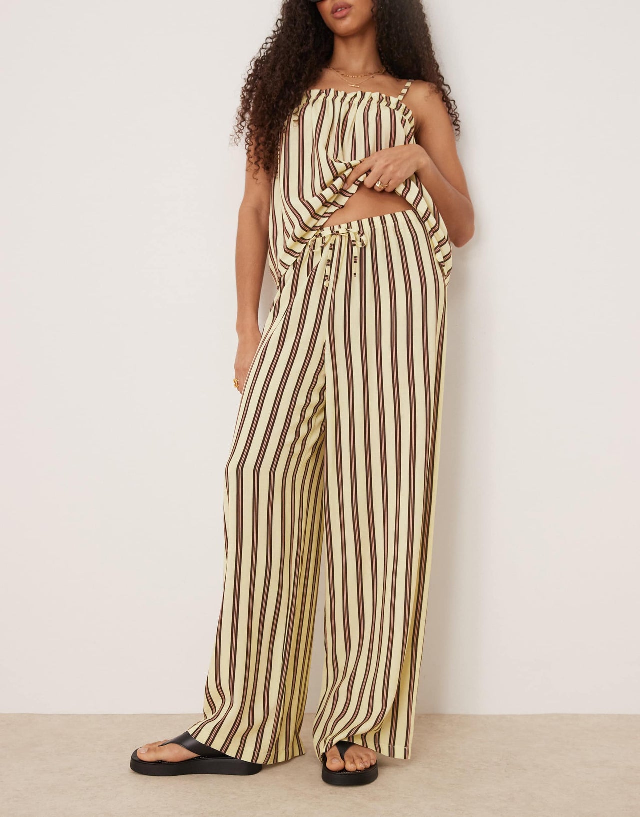 ASOS DESIGN linen blend pull on trouser in buttermilk stripe