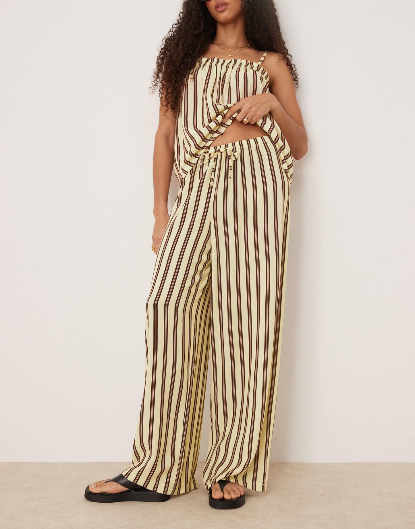 ASOS DESIGN linen blend pull on trouser in buttermilk stripe