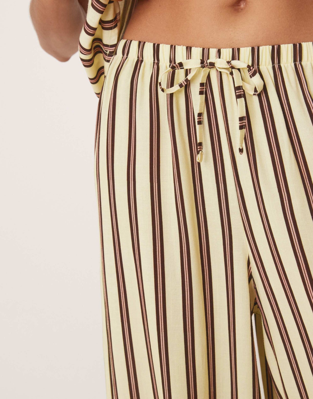 ASOS DESIGN linen blend pull on trouser in buttermilk stripe