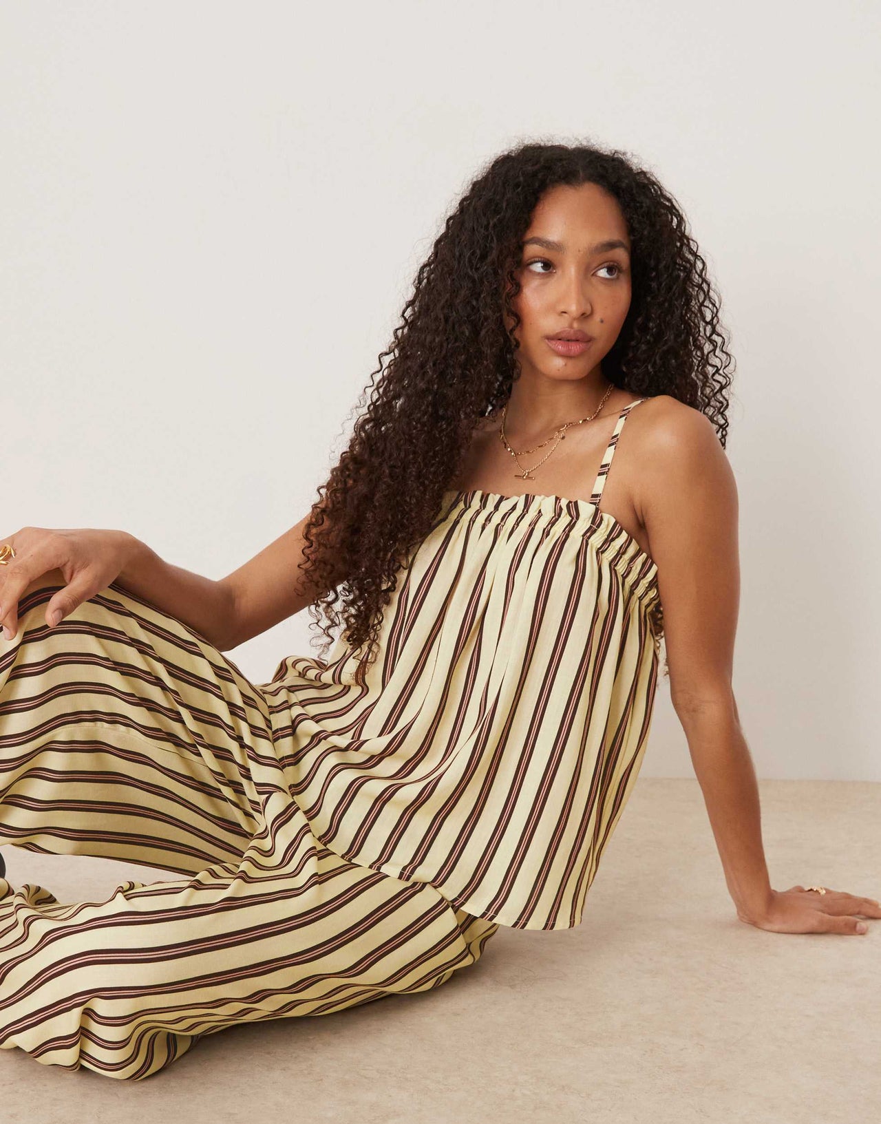 ASOS DESIGN linen blend pull on trouser in buttermilk stripe