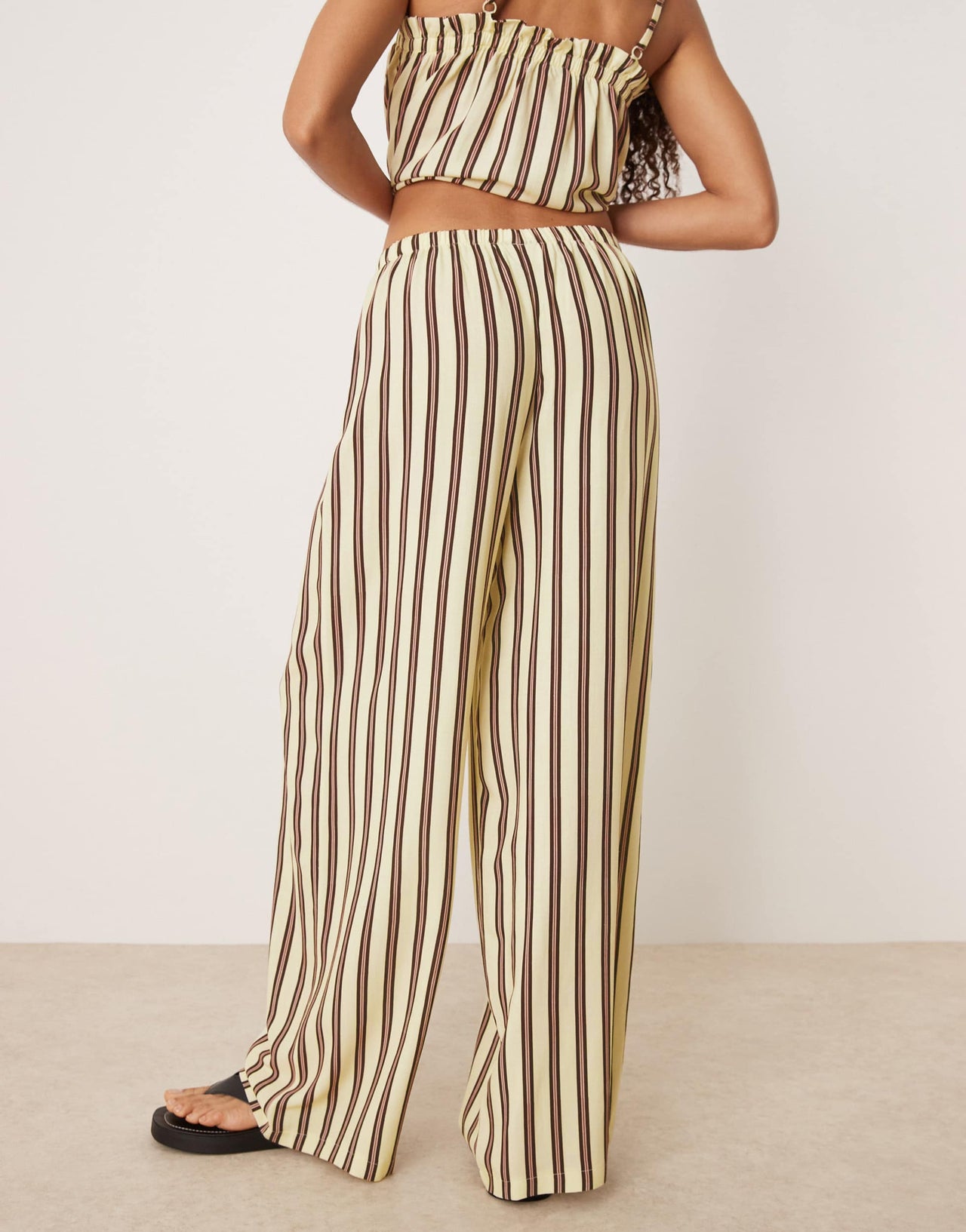 ASOS DESIGN linen blend pull on trouser in buttermilk stripe
