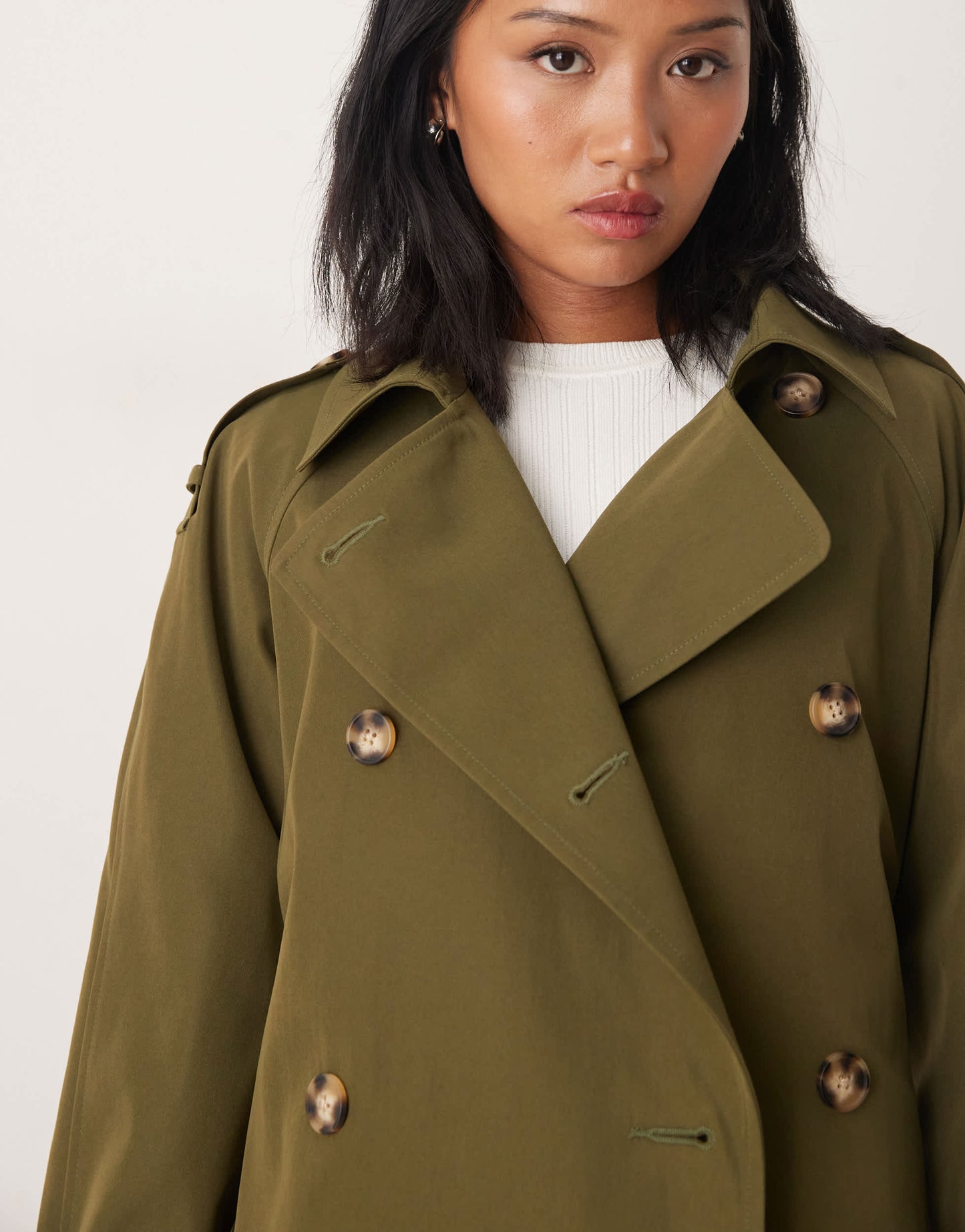 ASOS DESIGN Petite longline trench coat in olive