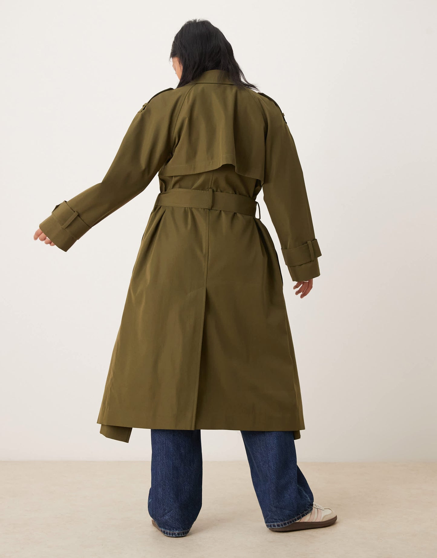 ASOS DESIGN Petite longline trench coat in olive