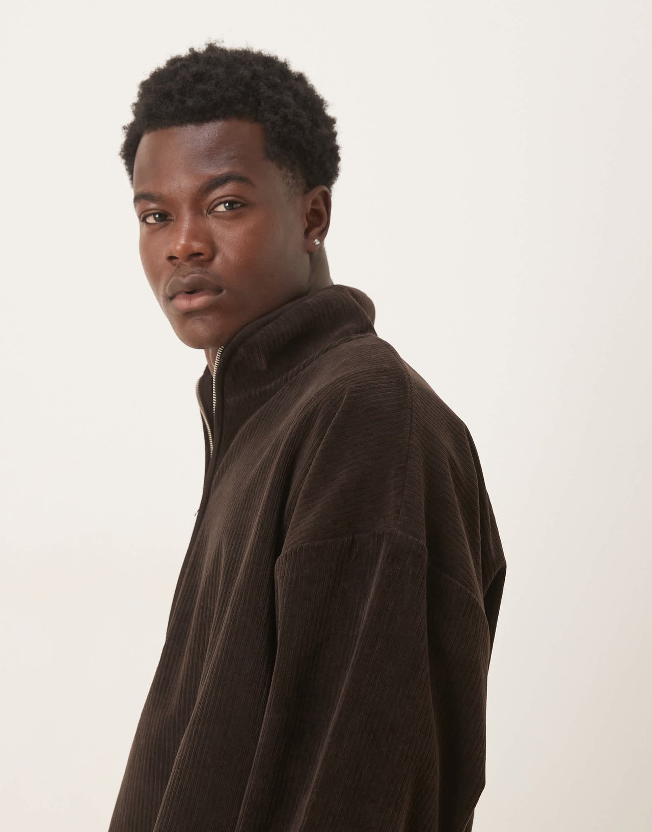 ASOS DESIGN co-ord boxy relaxed half zip ribbed velour track jacket in brown