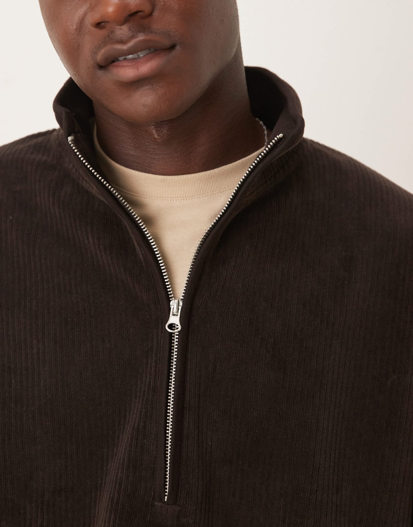 ASOS DESIGN co-ord boxy relaxed half zip ribbed velour track jacket in brown
