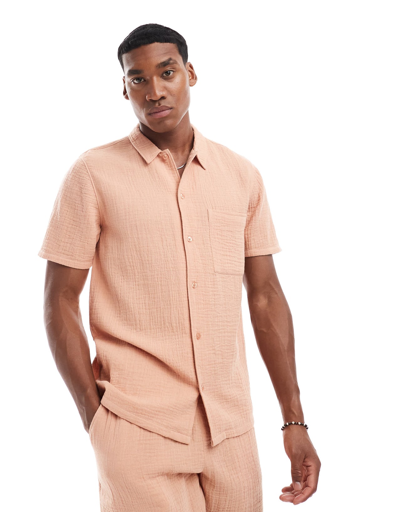 New Look double cloth shirt co-ord in light peach