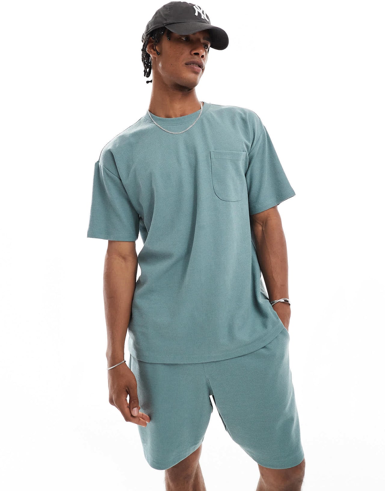 New Look waffle t-shirt co-ord in blue