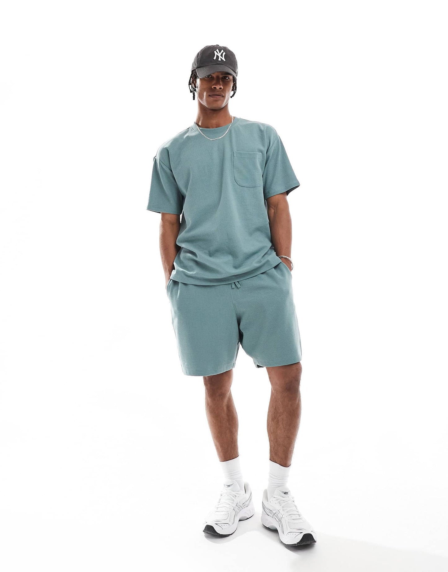 New Look waffle t-shirt co-ord in blue