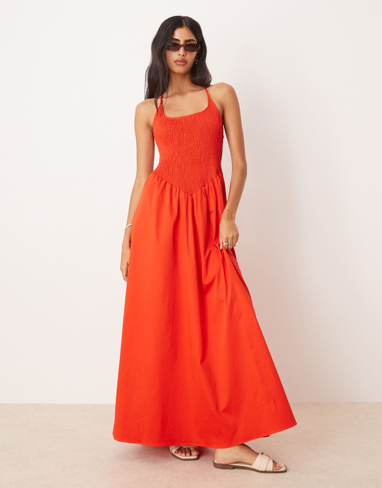 ASOS DESIGN scoop neck crinkle maxi sundress with cross back in bright red