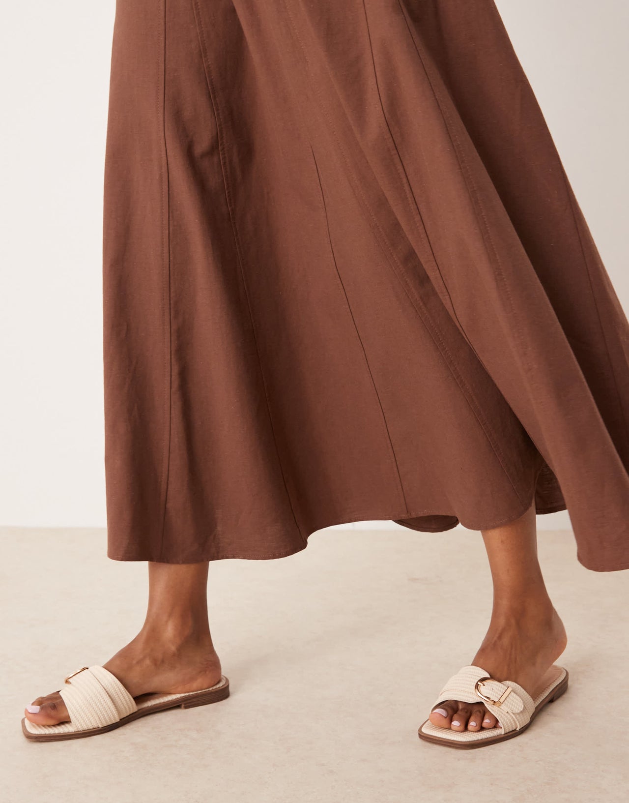 ASOS DESIGN slash neck seamed midi dress in chocolate