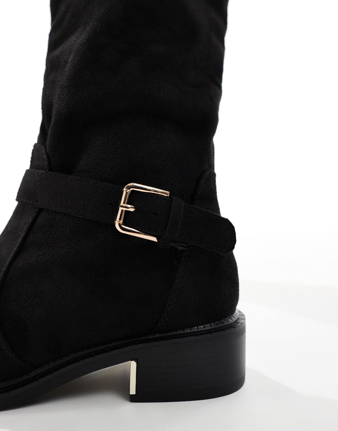 SEQWL Wide Fit Latte buckle detail over the knee boots in black