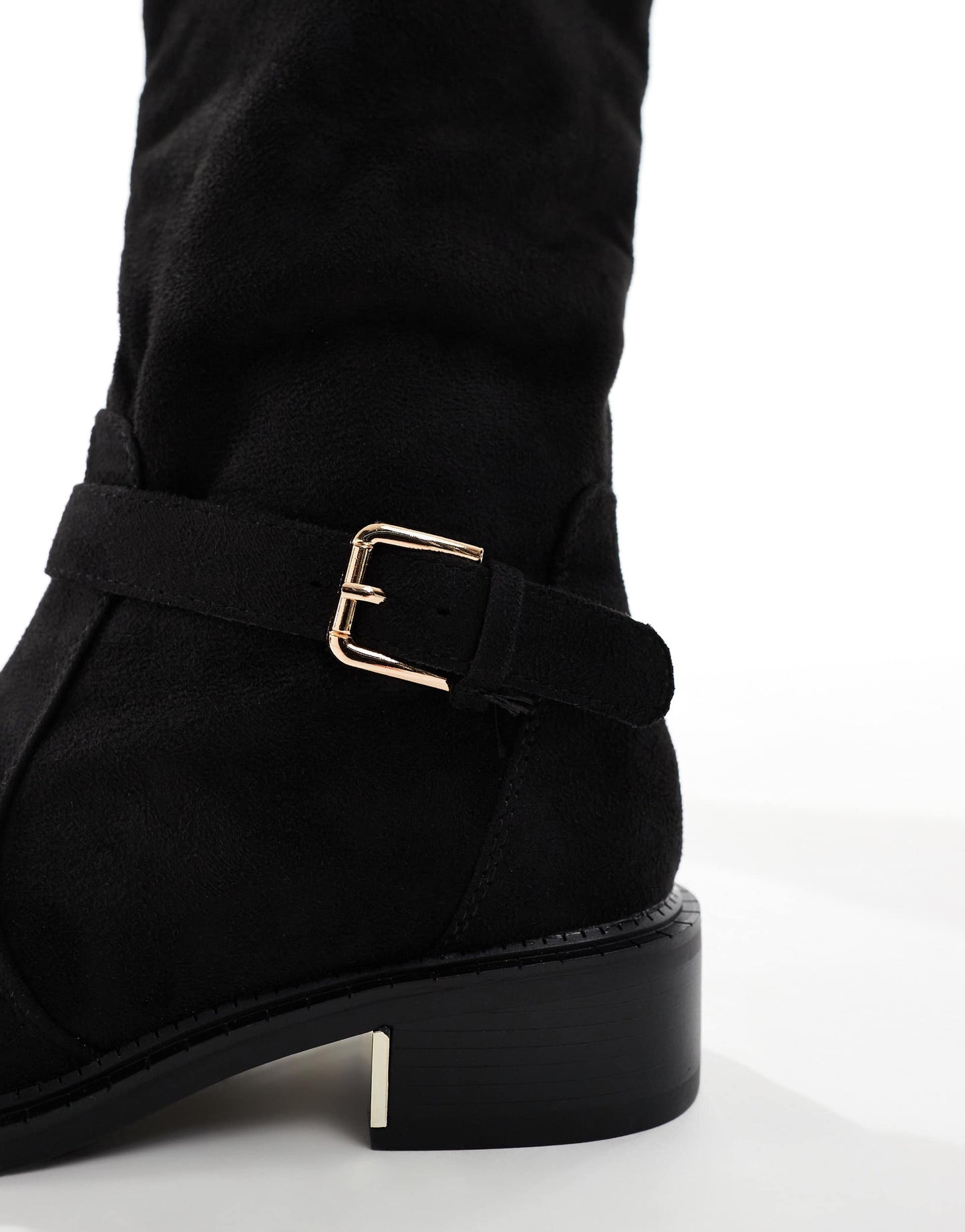 SEQWL Wide Fit Latte buckle detail over the knee boots in black