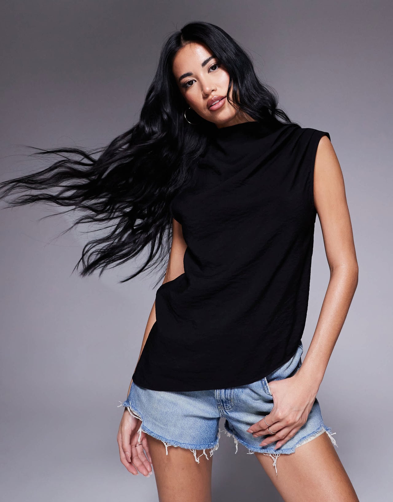 ASOS DESIGN drapey asymmetric sleeveless top in black