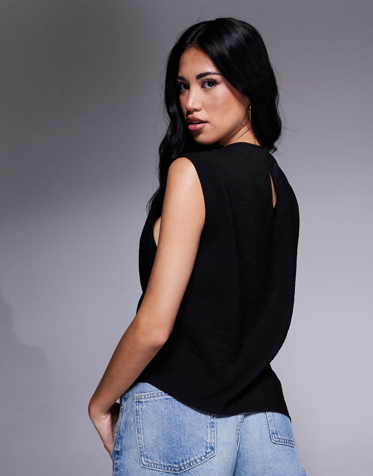ASOS DESIGN drapey asymmetric sleeveless top in black