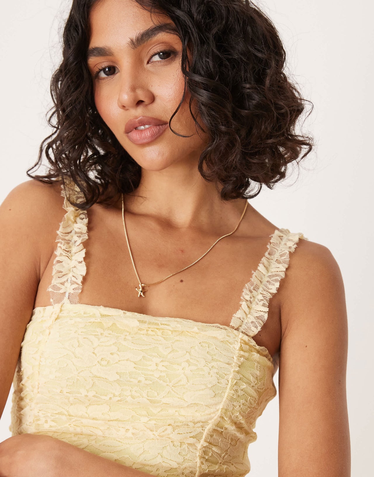ASOS DESIGN Yellow lace ruched mini dress