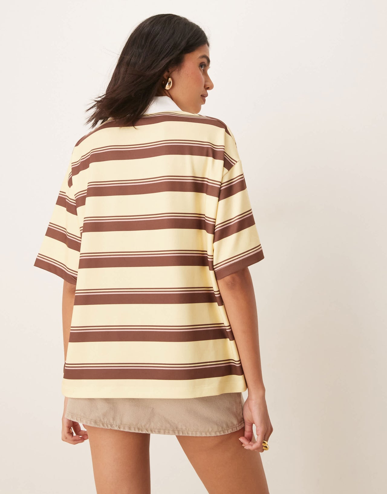 ASOS DESIGN short sleeve rugby collar tee in yellow stripe