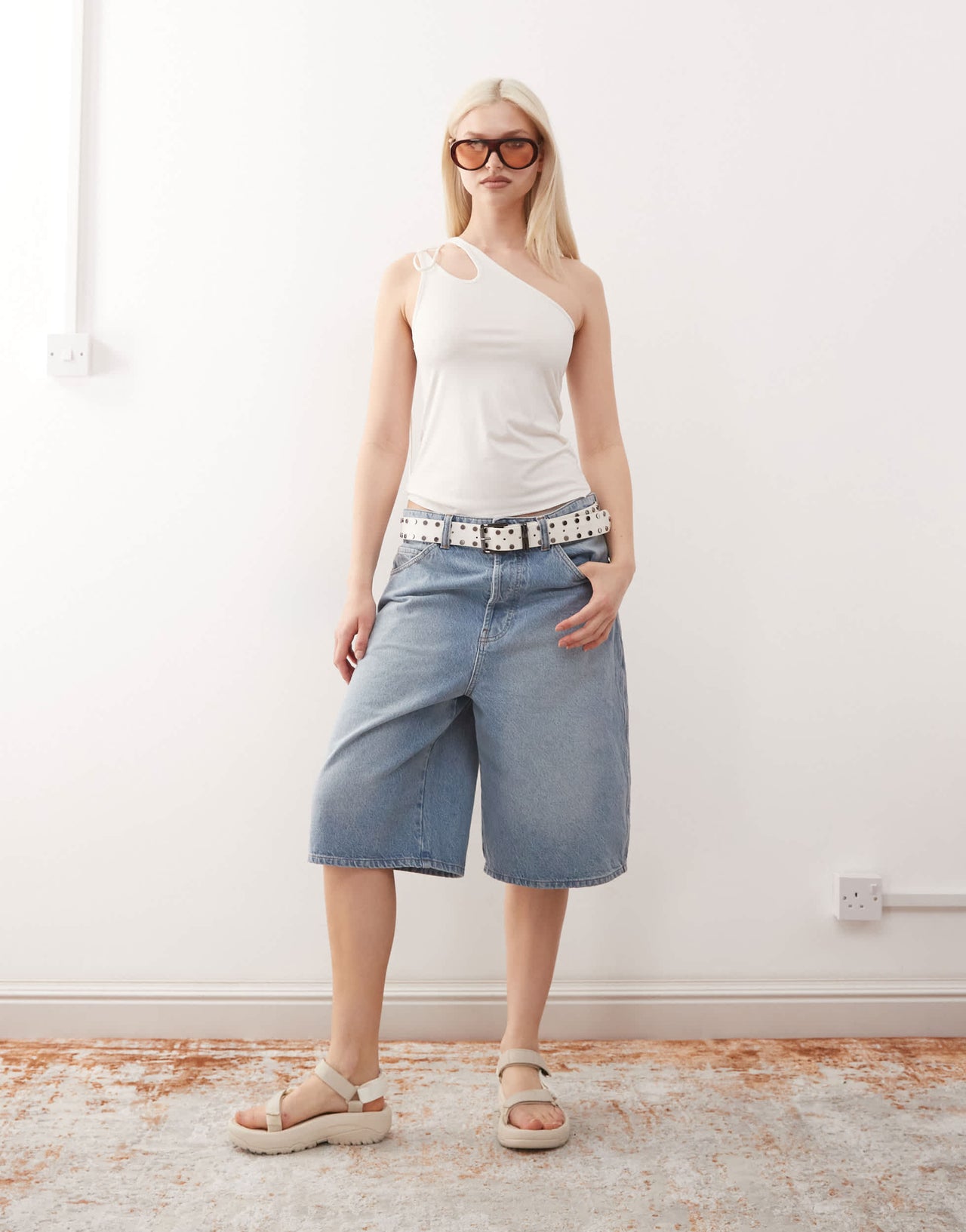 Monki asymmetric tank with tie shoulder detail in white