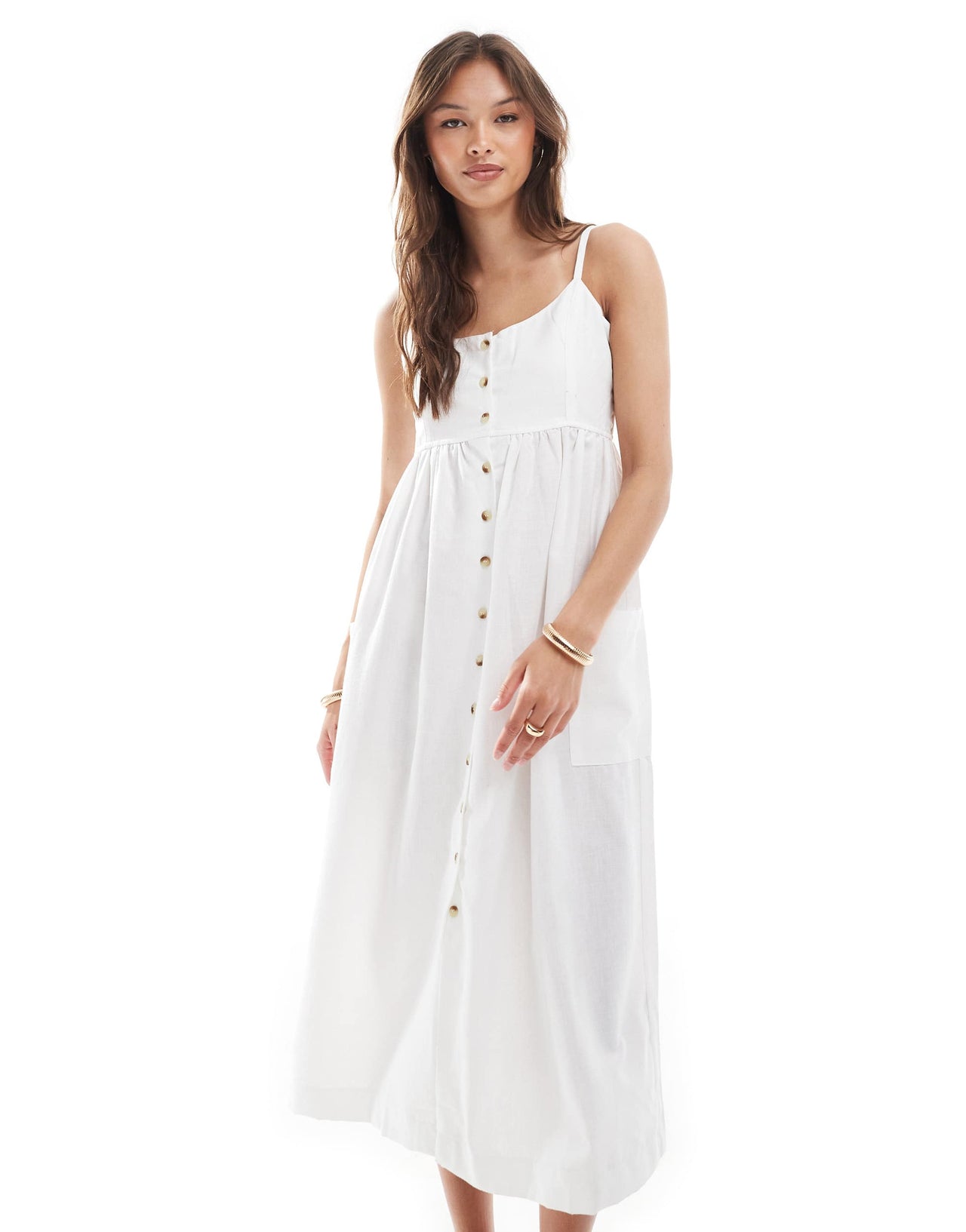 Brave Soul button down strappy midi dress in cream