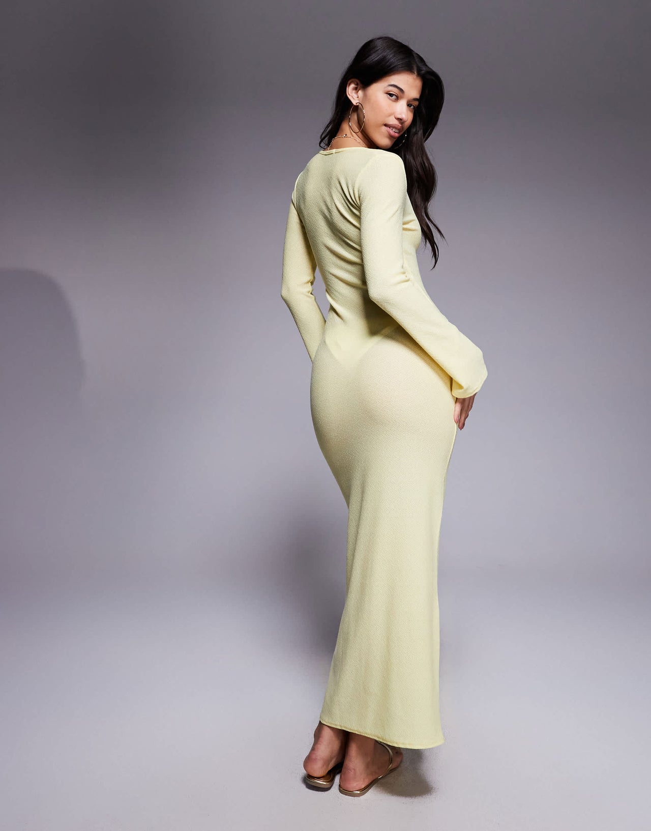 Missyempire beach sheer knit keyhole maxi dress in lemon