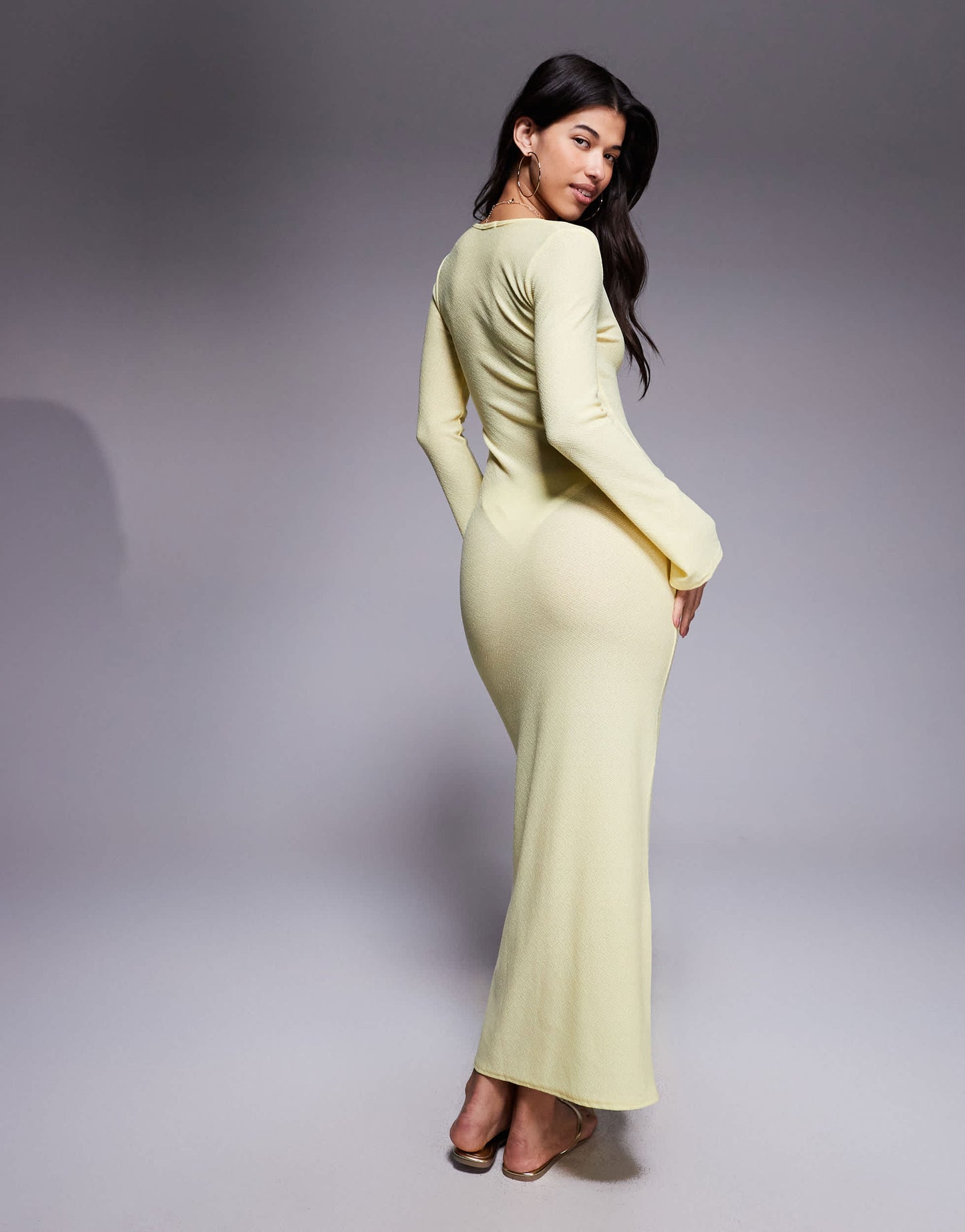 Missyempire beach sheer knit keyhole maxi dress in lemon