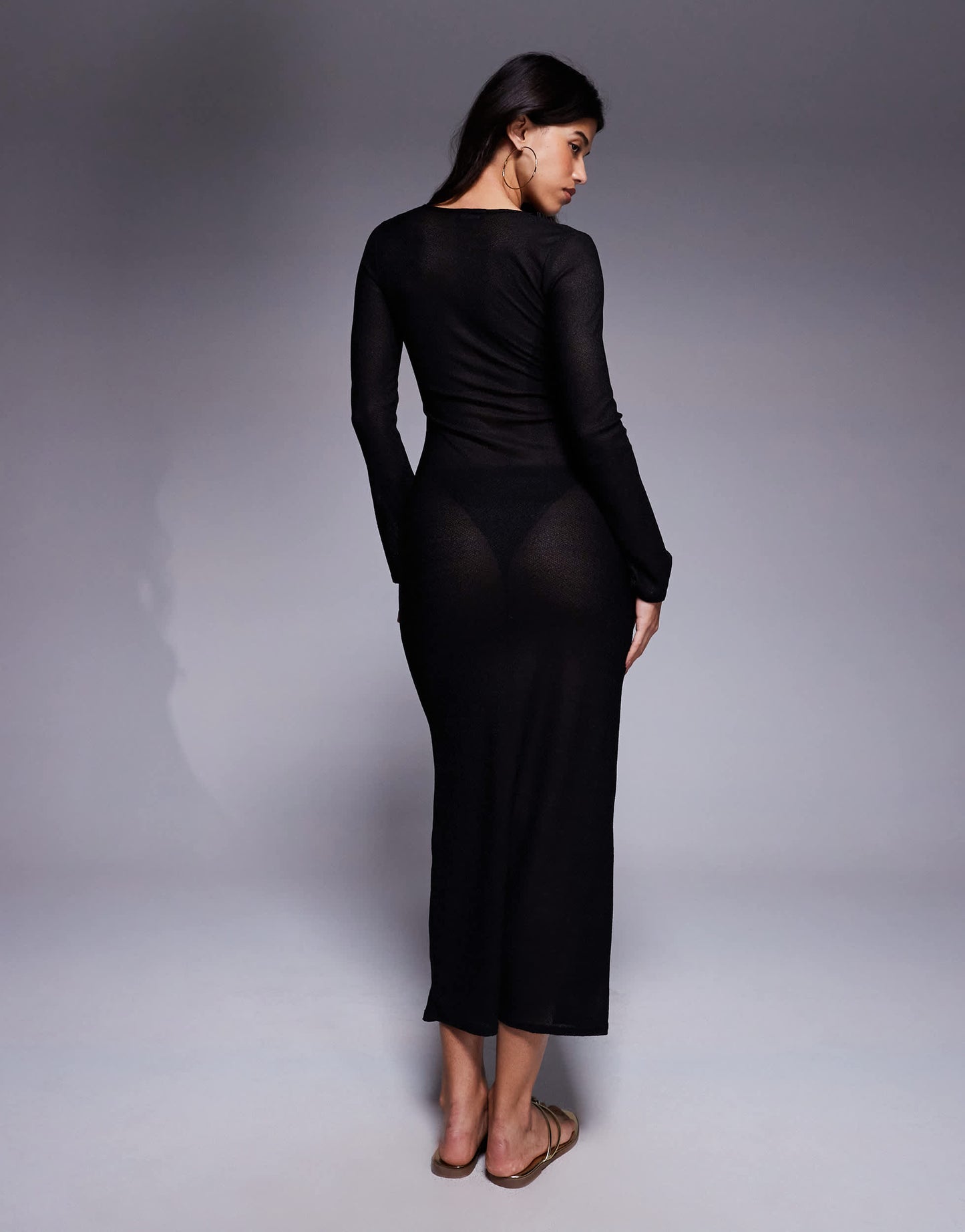 Missyempire beach sheer knit keyhole maxi dress in black
