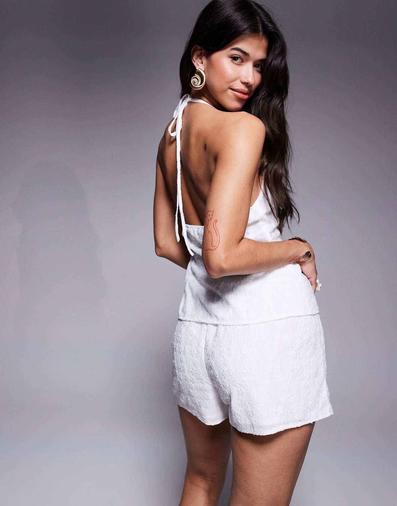 Missyempire embroidered floral high waist shorts co-ord in white