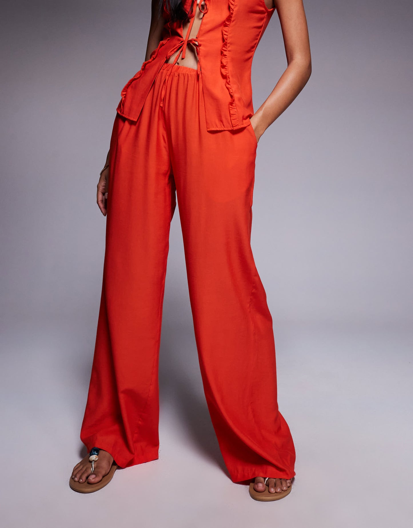 Missyempire elasticated waist wide leg trousers co-ord in orange