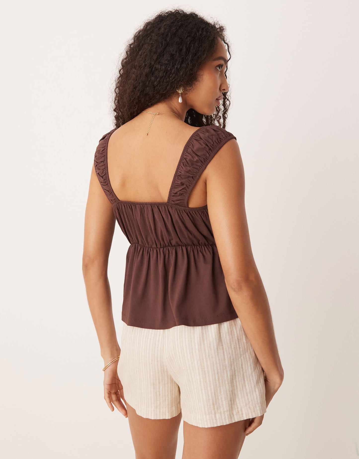 ASOS DESIGN milkmaid babydoll swing top in brown