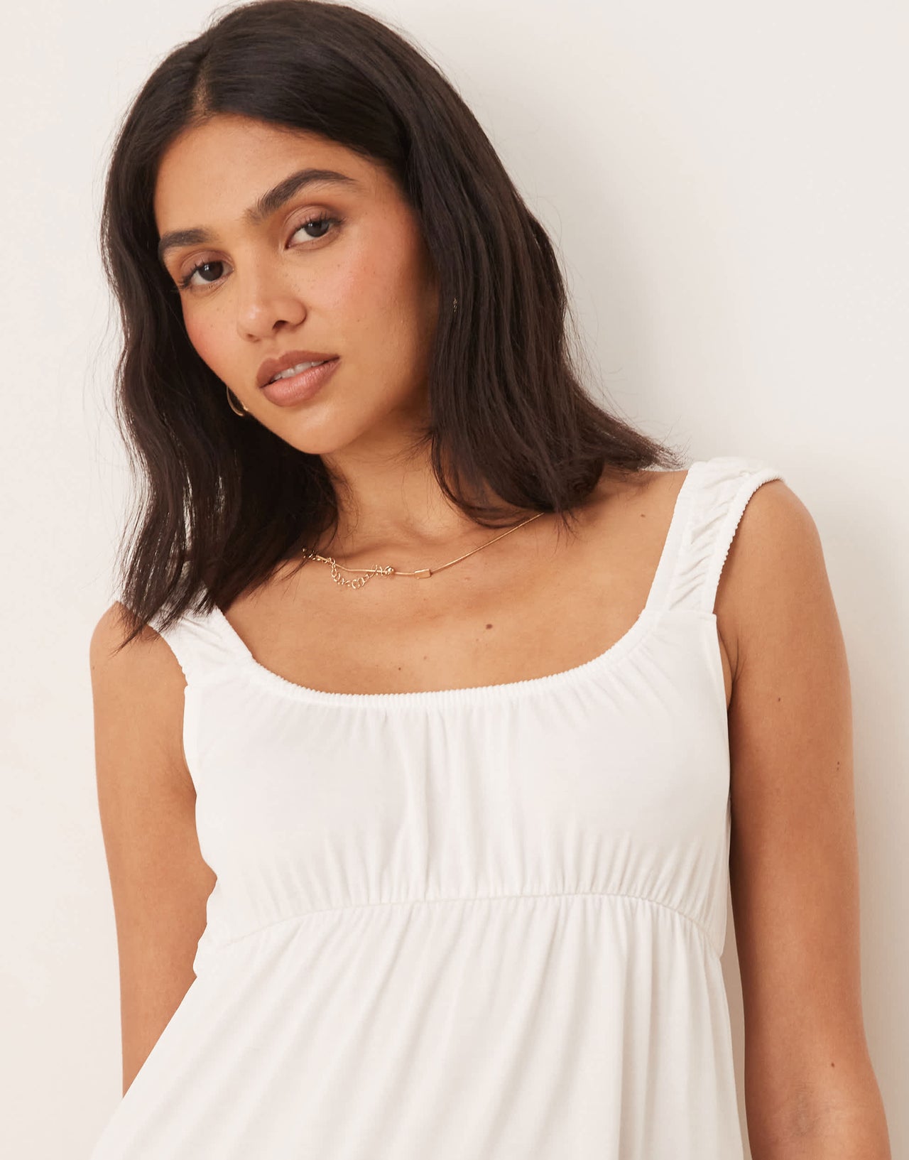 ASOS DESIGN babydoll swing tiered mini dress in ivory