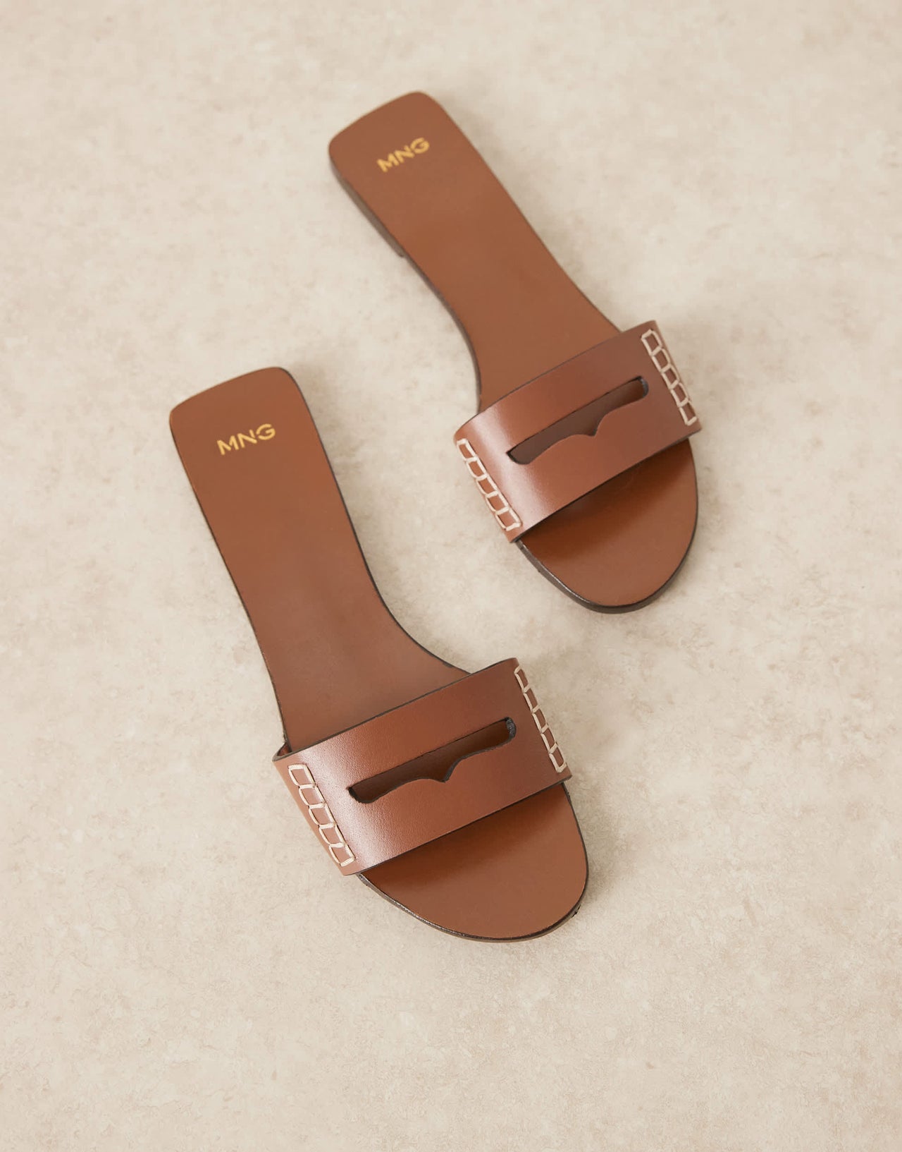 Mango leather sticth detail cut out sandal in brown